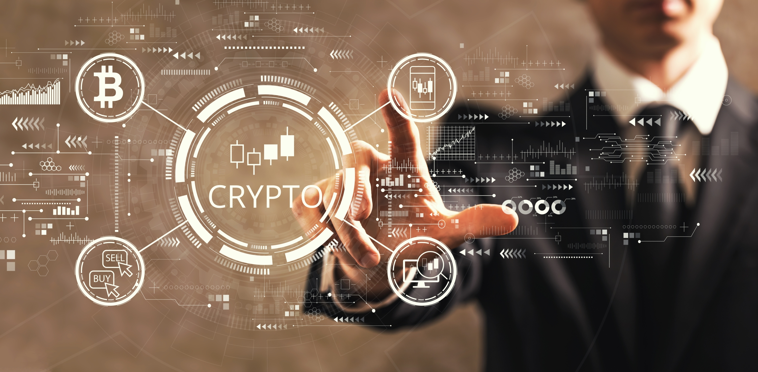 Crypto Trading theme with businessman