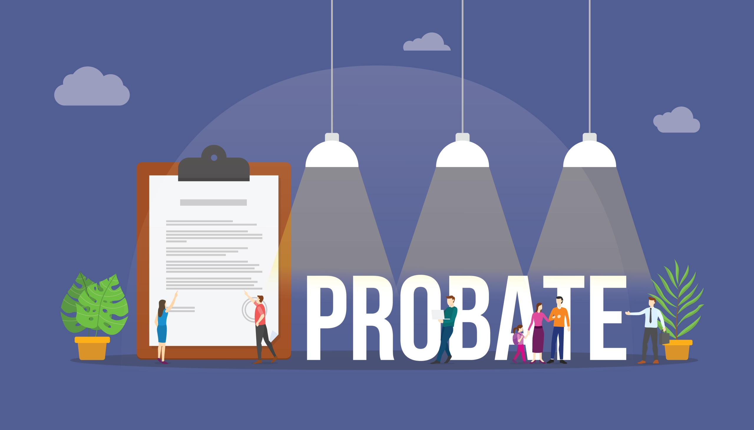 probate law concept with paper document and people around with modern flat style Learn how to make probate smoother from expert lawyers